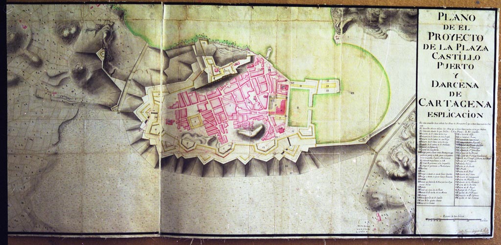 Plano del proyecto de la plaza, castillo, puerto y dársena de Cartagena.